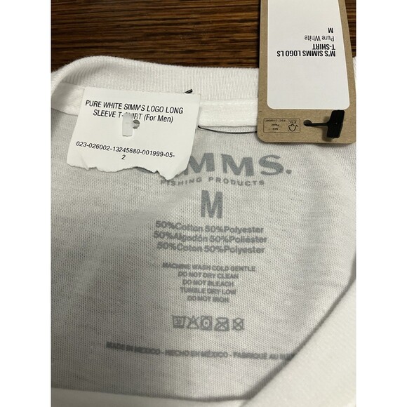 Men’s Simms Fishing Size M Logo Long Sleeve LS Pure White T Shirt NWT - Picture 3 of 4